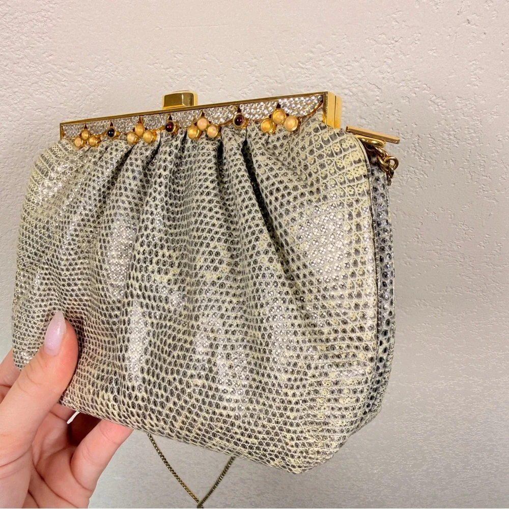 Judith Leiber Silver Lizard Clutch Gem Rhinestone Vintage - Picture 6 of 14